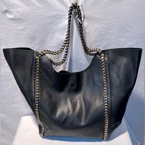 Black Leather Tote with Chain Detailing